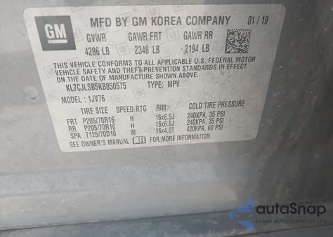 2019 Chevrolet Trax Lt from USA, damaged, VIN KL7CJLSB5KB850575